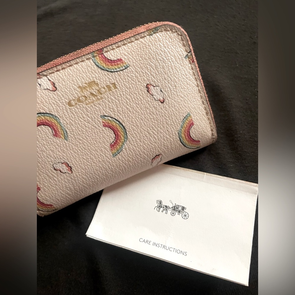 COACH Small Zip Around Coin Case With Allover Rainbow Print